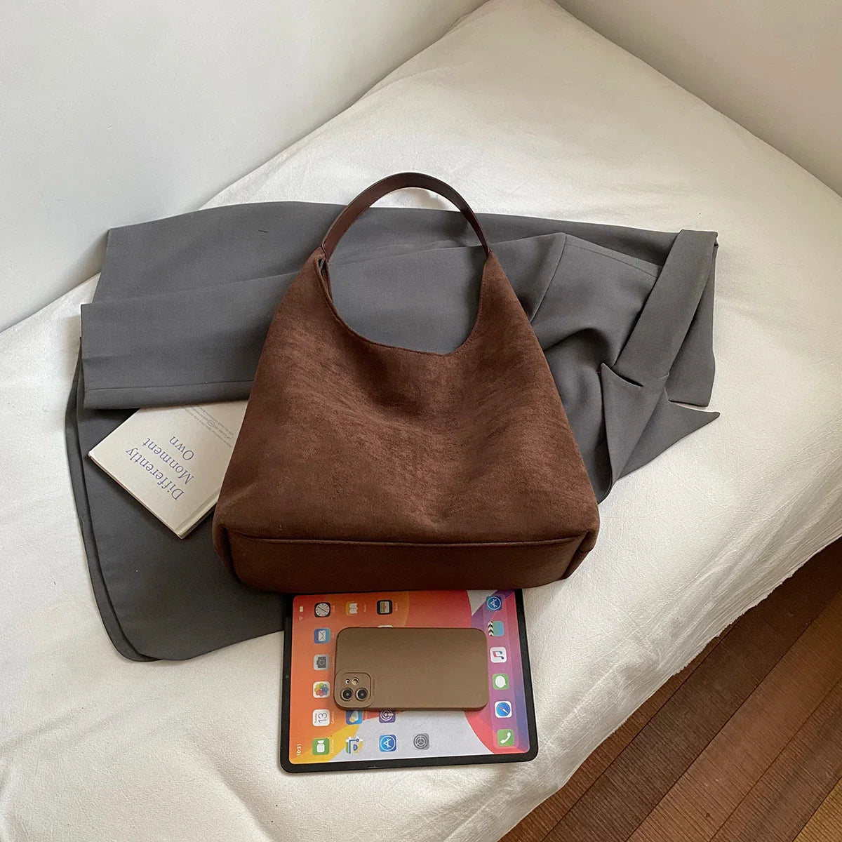 CECILIA - Sac à Main Cabas Fourre-Tout en Daim