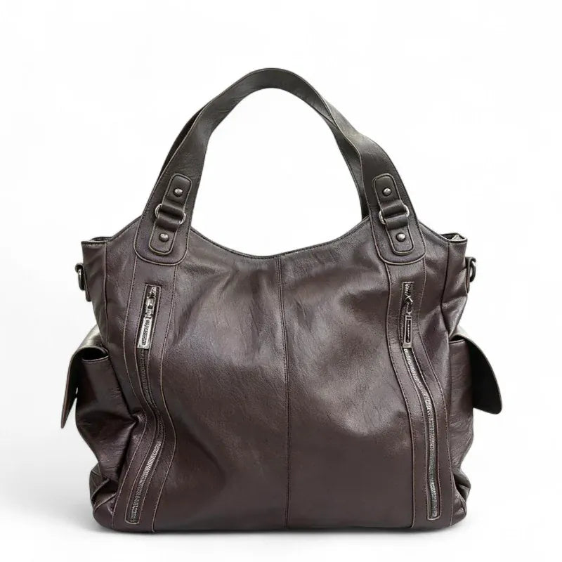 Sac Alba XL, grand sac à main cafe vegan spacieux et élégant, format 40 x 15 x 35 cm, parfait pour ordinateur portable 16 pouces et documents A4.
