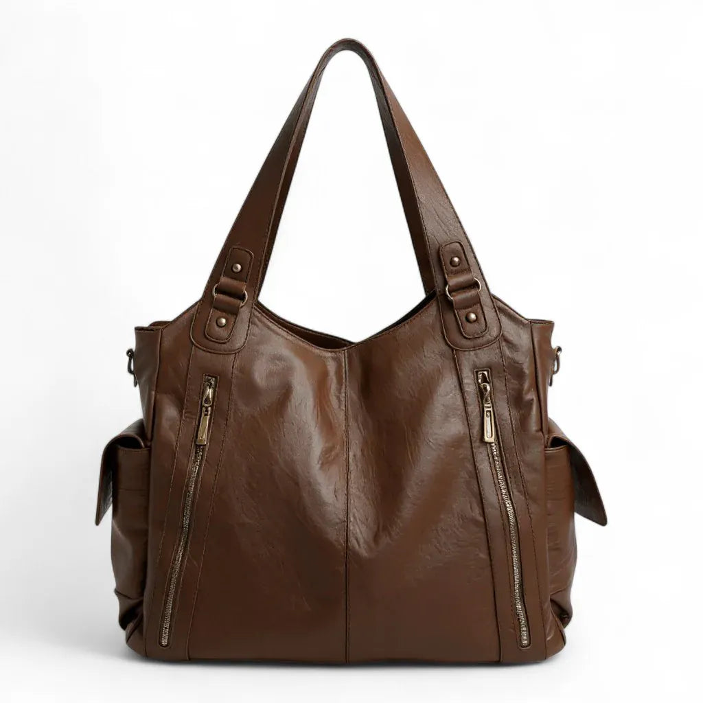 Sac Alba XL, grand sac à main marron vegan spacieux et élégant, format 40 x 15 x 35 cm, parfait pour ordinateur portable 16 pouces et documents A4.