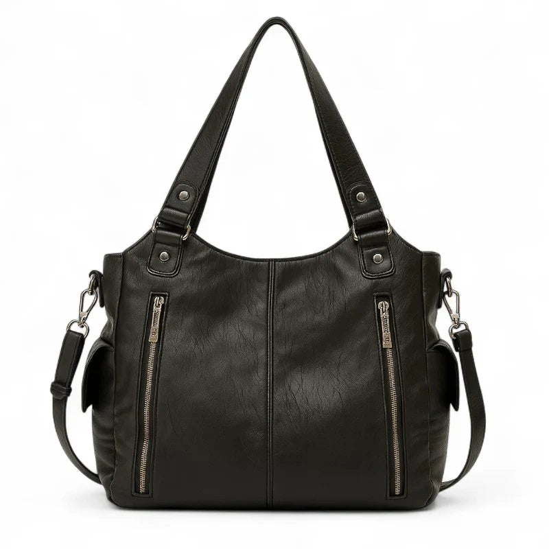 Sac Alba XL, grand sac à main noir vegan spacieux et élégant, format 40 x 15 x 35 cm, parfait pour ordinateur portable 16 pouces et documents A4.