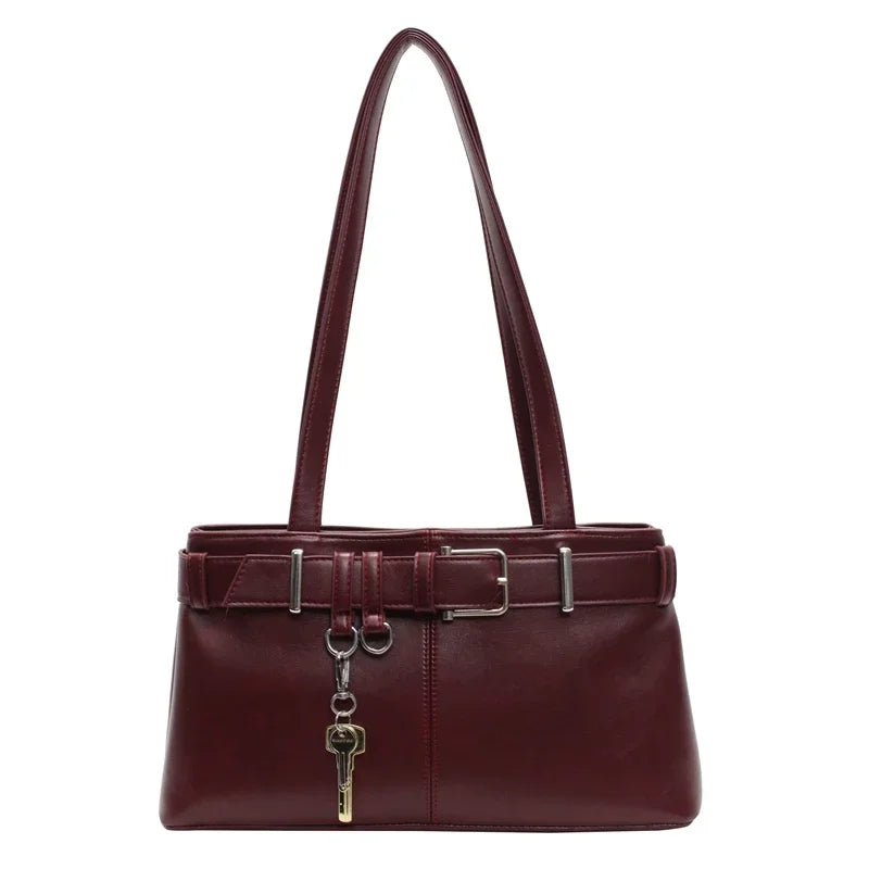 Alita - Sac à Main en Cuir Élégant Bordeaux avec Détails Petite Clé, sac femme raffiné design structuré, idéal au quotidien