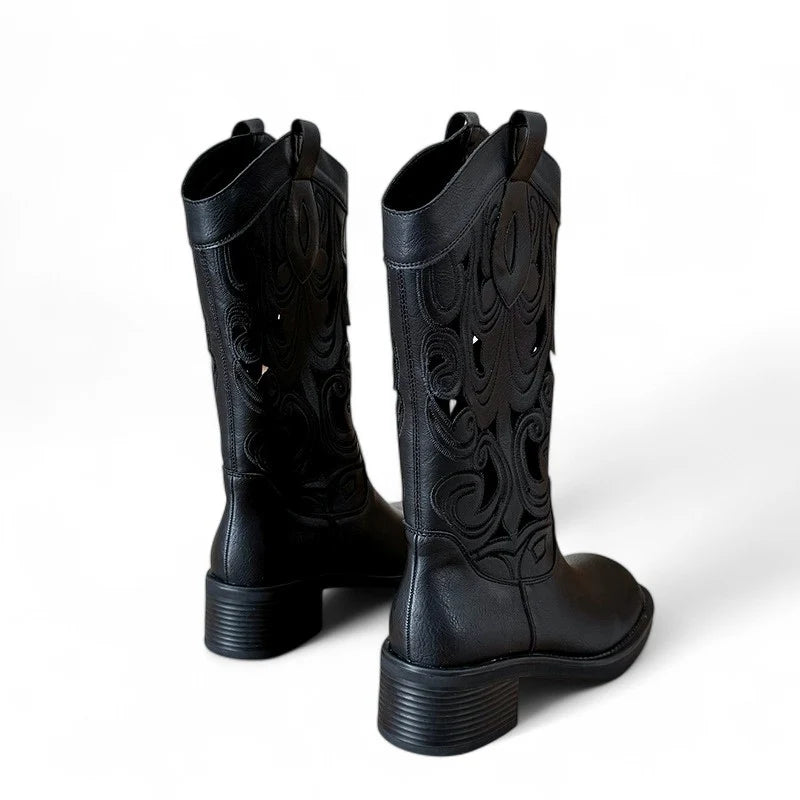 Amber - Santiag Marron Mi-Mollet Femme à Ouvertures Tendance