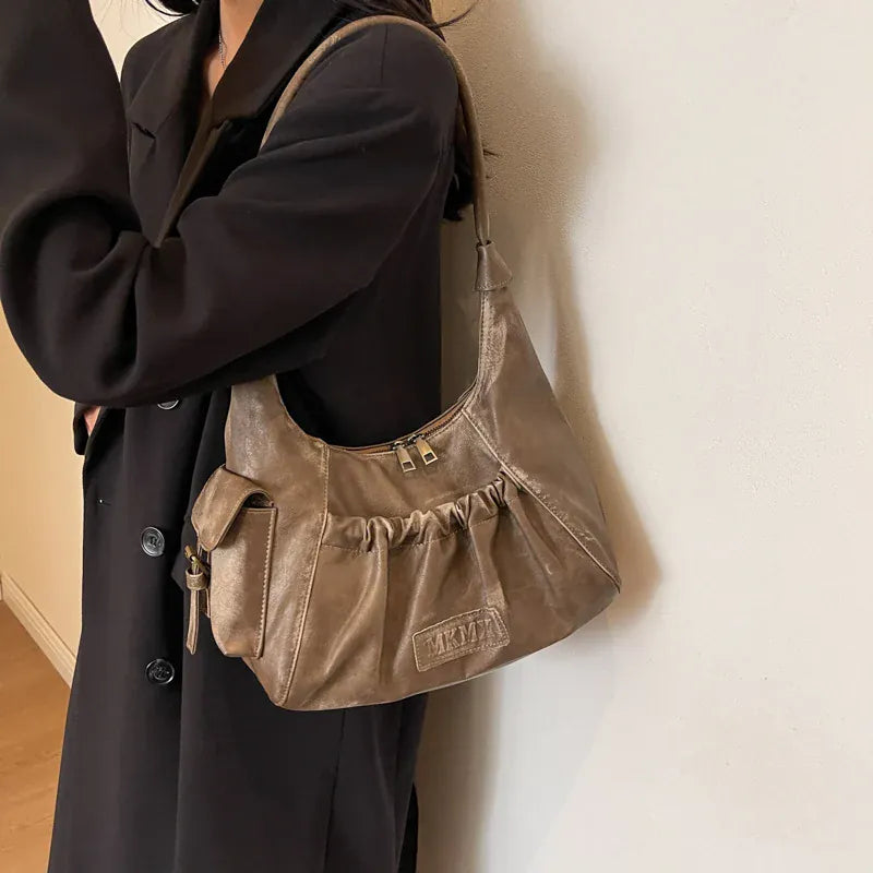 AMIRA - Sac à Main de Cours Vintage Femme pour Ordinateur 15 Pouces, Cahiers, Documents A4 et Essentiels couleur kaki porté épaule femme