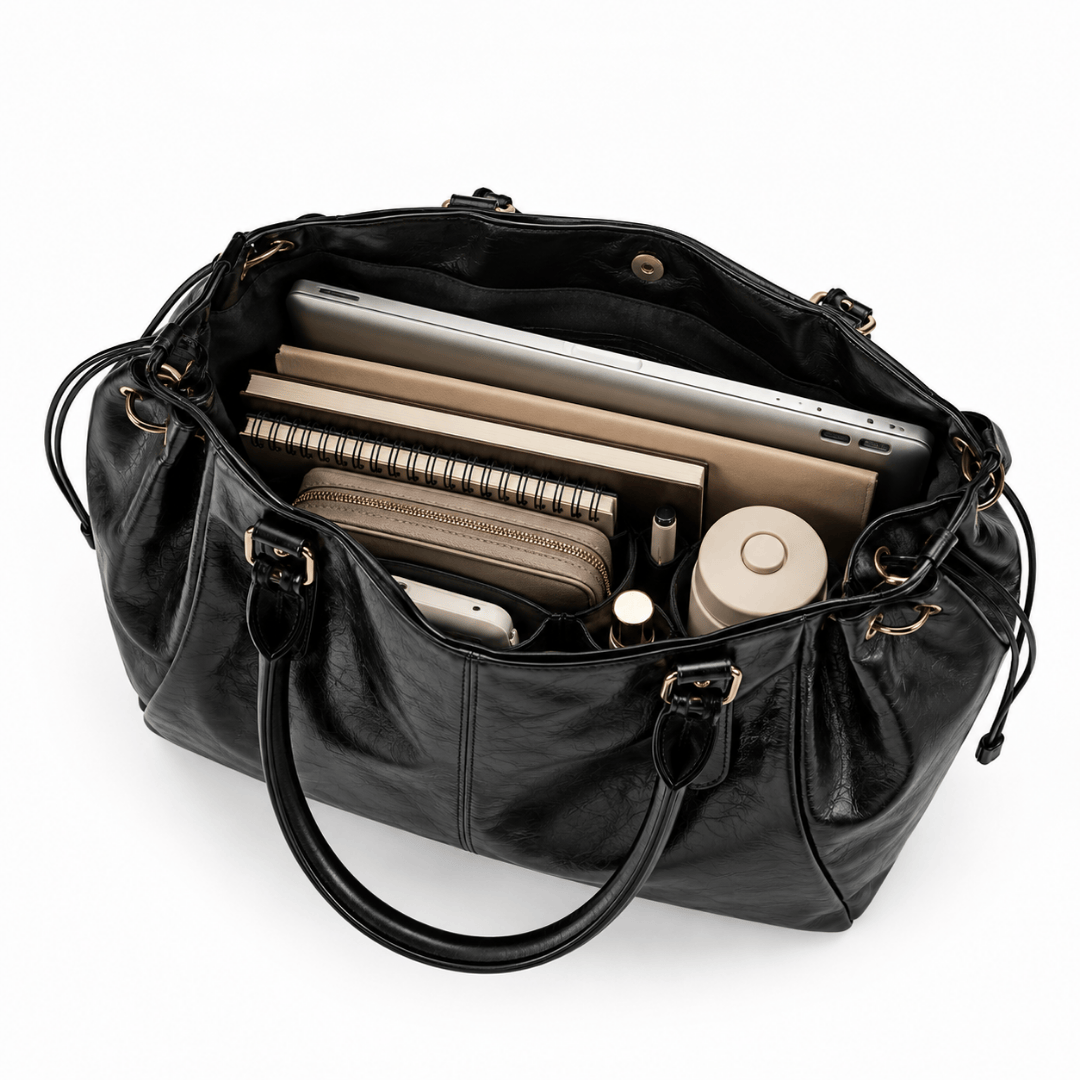 APOLLINE – Sac à Main de Cours Porté Épaule verni Marron