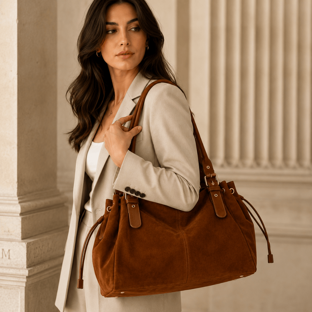 APOLLINE Suède - Sac à Main Cours en Suède Large
