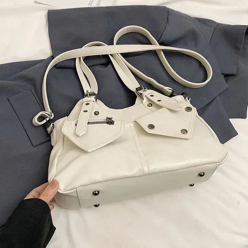 ARIANA - Sac à Main de Cours en Cuir à Poches Organisées Blanc pour Ordinateur 15 Pouces, Cahiers et Documents A4