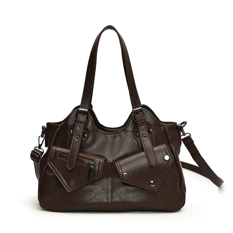 ARIANA - Sac à Main de Cours en Cuir à Poches Organisées Café pour Ordinateur 15 Pouces, Cahiers et Documents A4