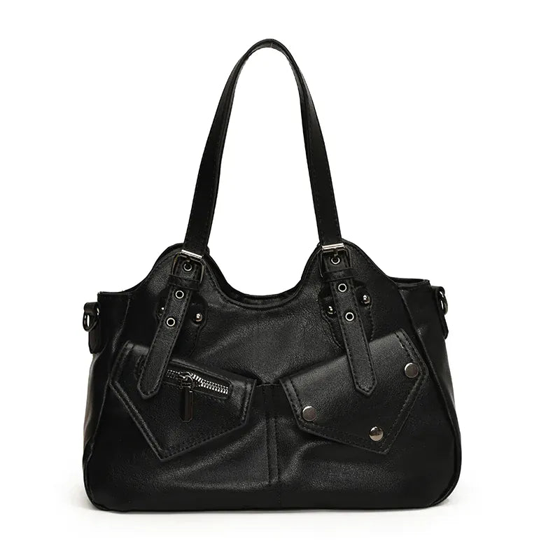 ARIANA - Sac à Main de Cours en Cuir à Poches Organisées Noir pour Ordinateur 15 Pouces, Cahiers et Documents A4
