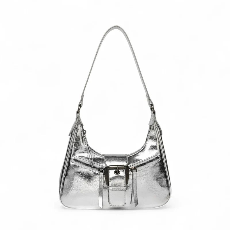 Sac AVELINA - Petit sac à main chic en cuir vintage argenté, style rétro, finition végan, parfait pour transporter vos essentiels avec élégance