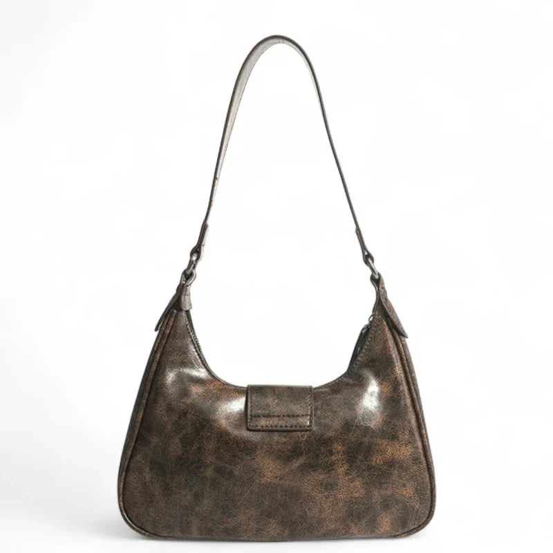 Sac AVELINA - Petit sac à main chic en cuir vintage café, style rétro, finition végan, parfait pour transporter vos essentiels avec élégance