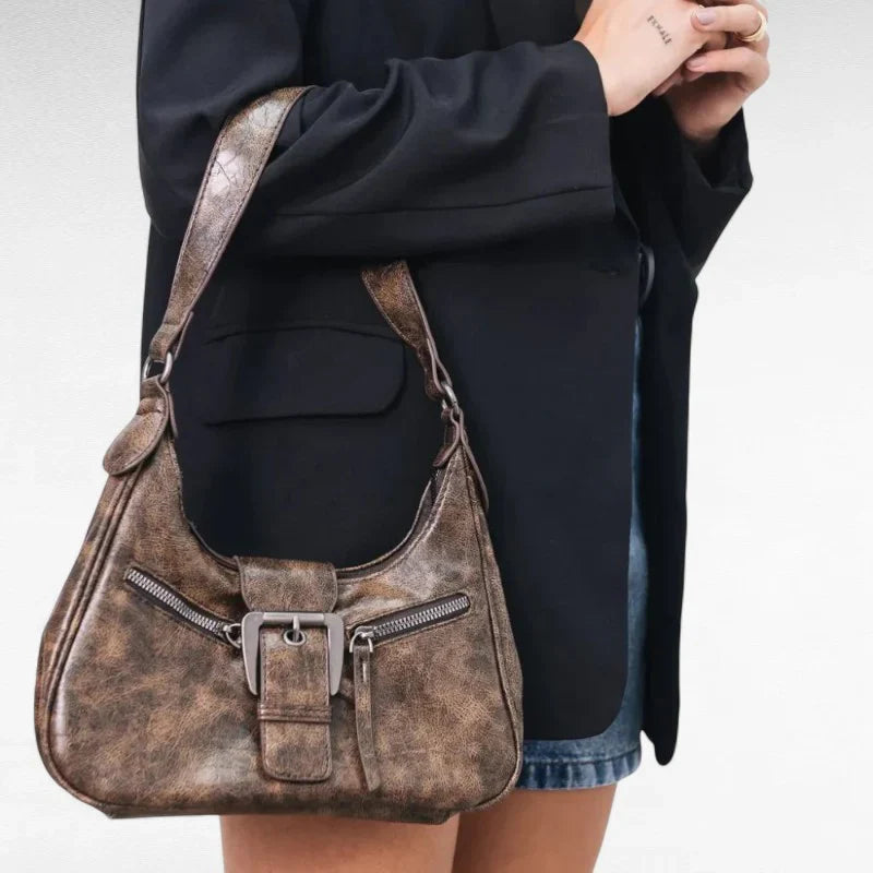 Sac AVELINA - Petit sac à main chic en cuir vintage café, style rétro, finition végan, parfait pour transporter vos essentiels avec élégance