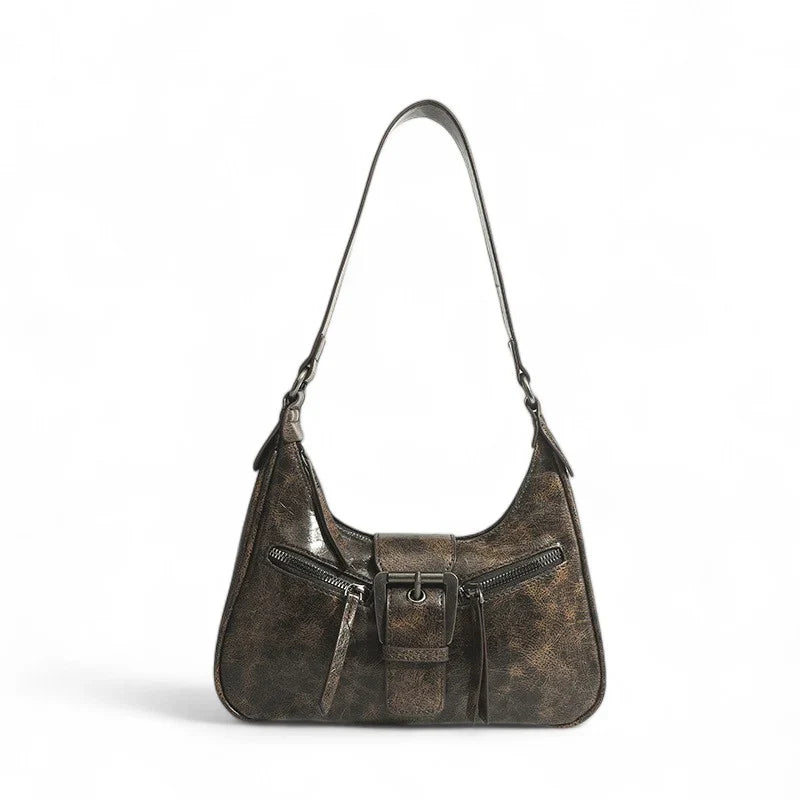Sac AVELINA - Petit sac à main chic en cuir vintage café, style rétro, finition végan, parfait pour transporter vos essentiels avec élégance