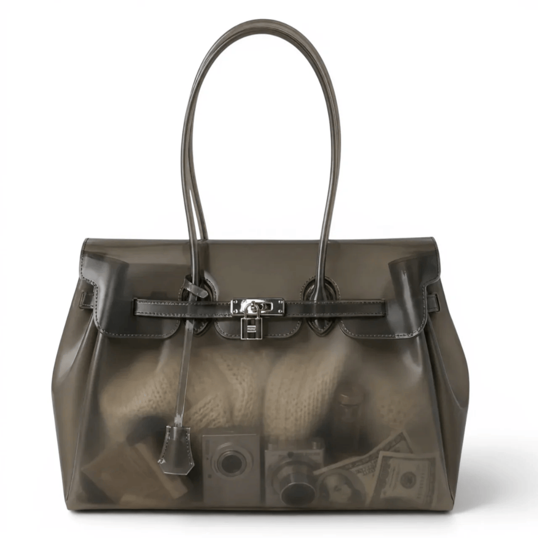 Grand sac à main noir transparent tendance Candy, spacieux et stylé pour femme et étudiante