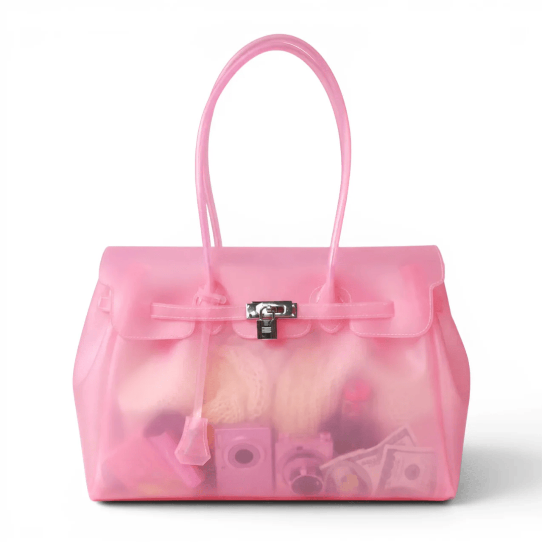 Grand sac à main rose transparent tendance Candy, spacieux et stylé pour femme et étudiante 