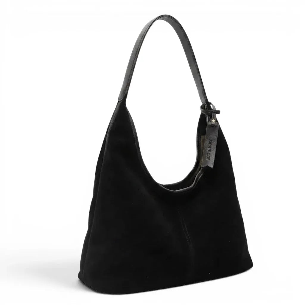 Cecilia - Sac à Main Cabas Fourre-Tout en Daim noir vue de profil