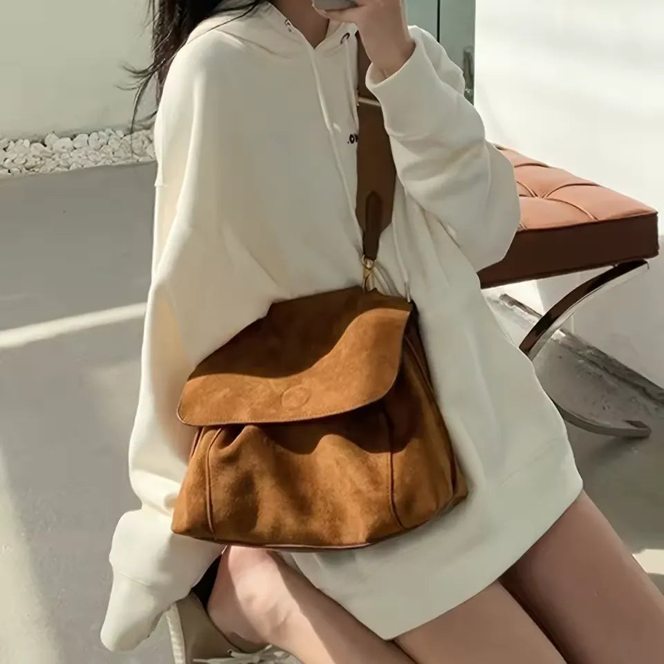 CYNTHIA - Sac à Main Bandoulière en Daim Femme, petit format pour téléphone, portefeuille, clés et maquillage