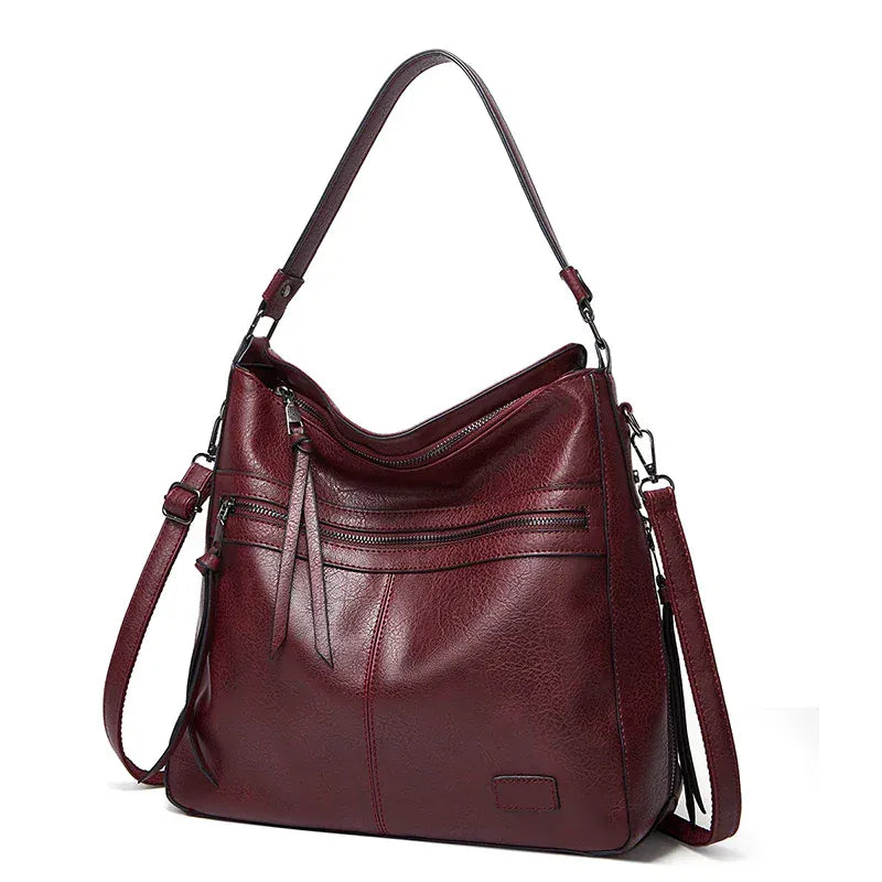 Daria - Grand Sac à Main Bandoulière Femme pour Ordinateur 15 Pouces, Cahiers, Documents A4 et Essentiels, couleur bordeaux