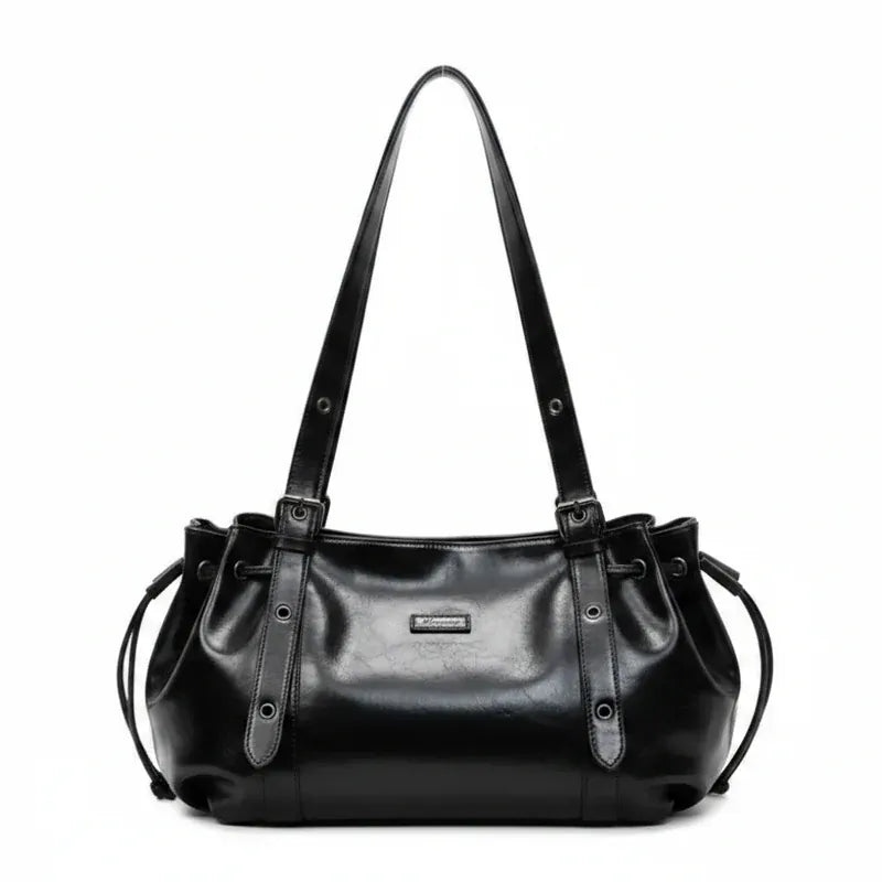 DONA - Sac Pour Les Cours Cuir Lisse noir Femme pour ordinateur 15 pouces, cahiers et documents A4
