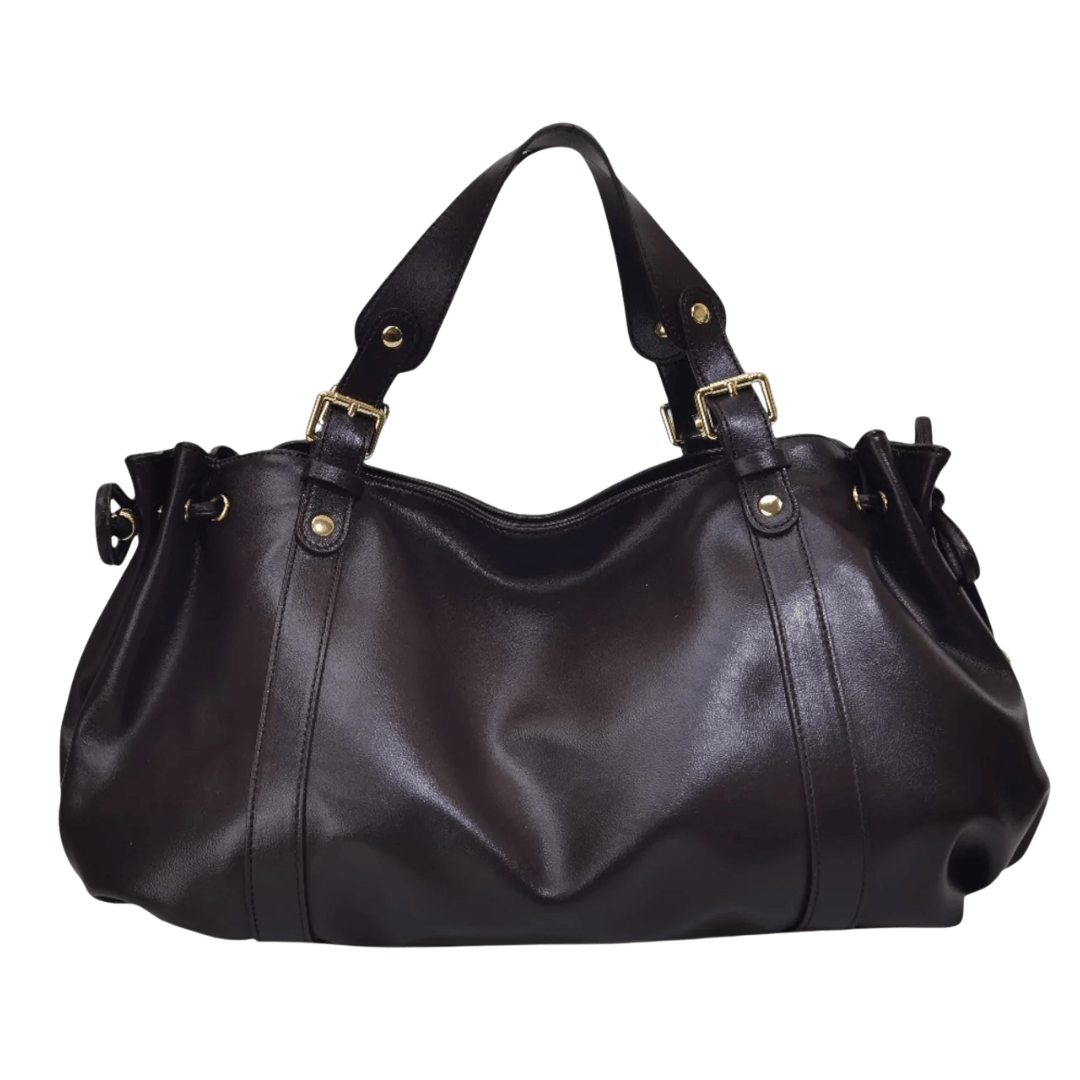 Sac à main bowling femme ELAE en cuir  Café avec détails et finitions dorées