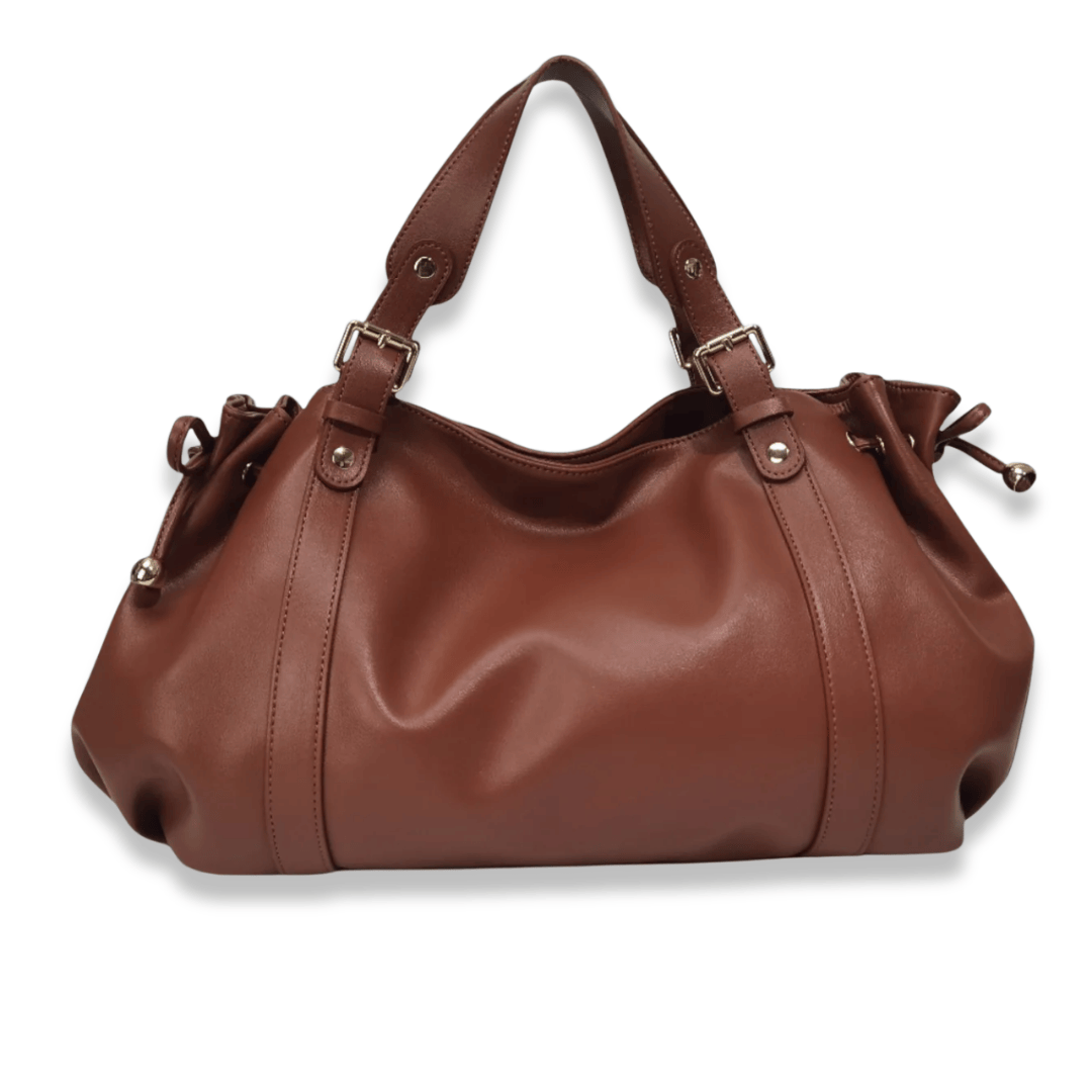 Sac à main bowling femme ELAE en cuir  Marron avec détails et finitions dorées