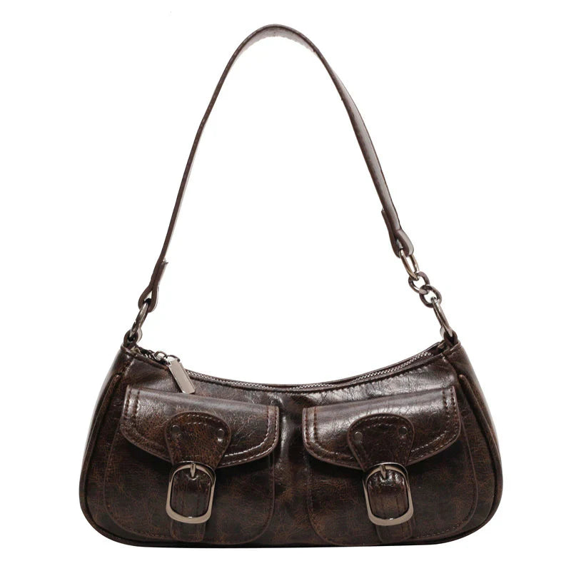 Petit sac à main vintage couleur café ELEONORA en format compact, au style rétro chic et raffiné.