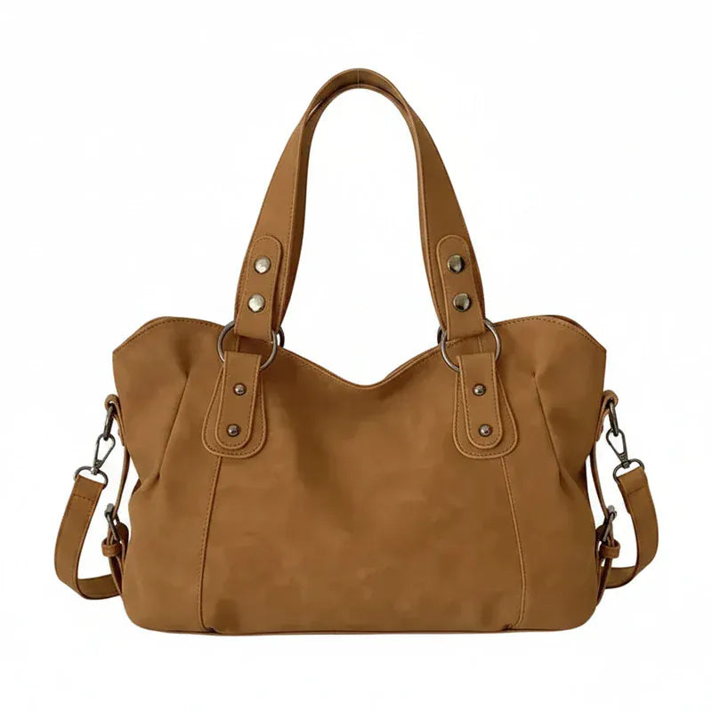 Elo - Sac à Main de Cours en Daim marron Femme, grand format pour ordinateur 15 pouces, cahiers et documents A4, 