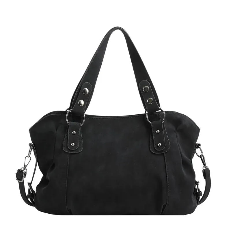 Elo - Sac à Main de Cours en Daim noir Femme, grand format pour ordinateur 15 pouces, cahiers et documents A4