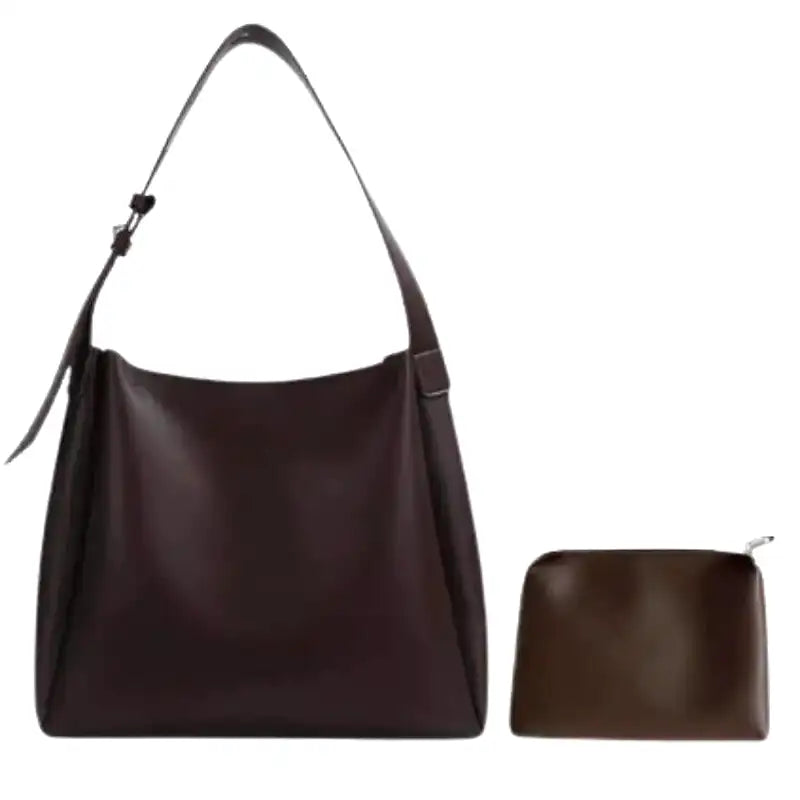 Sac à main FENZA en cuir vegan cafe avec grande capacité et pochette, élégant et pratique pour transporter ordinateur, dossiers et essentiels au quotidien