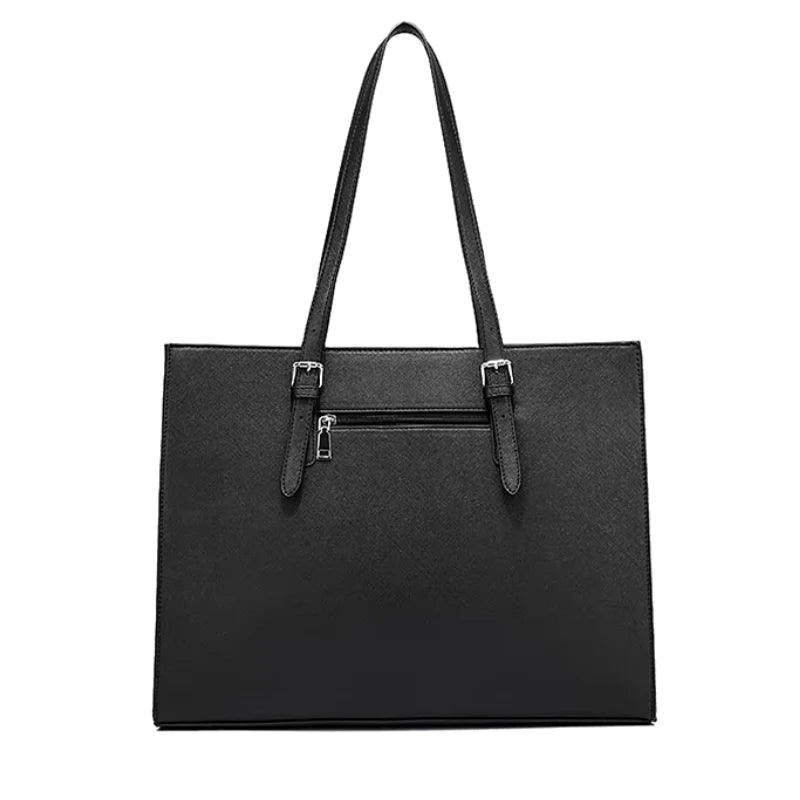 GILANA - Grand Sac à Main Simple Tendance noir grand sac femme spacieux avec multiples compartiments, idéal pour le travail, les déplacements et le quotidien, vue de dos