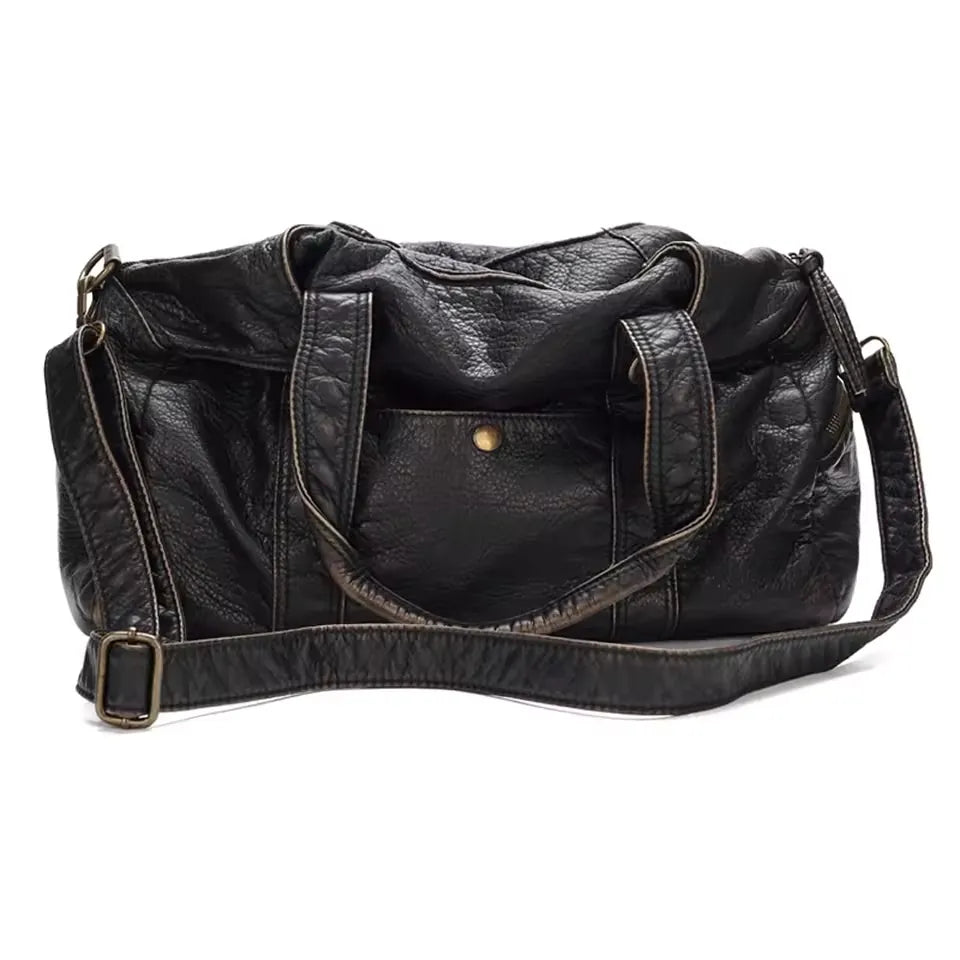 Givy - Sac Bowling Vintage Femme Noir Bronze à Effet Vieilli, Grand Format pour Ordinateur 15 Pouces et Essentiels