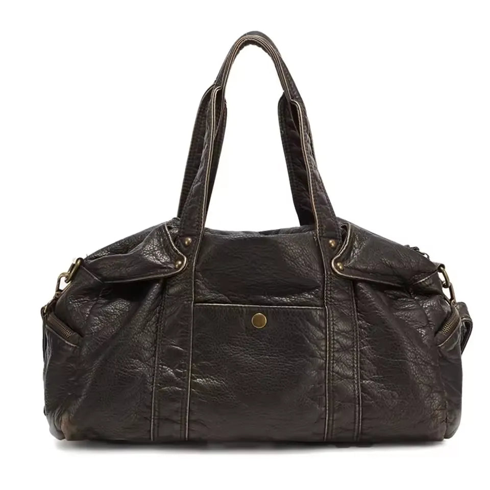 Givy - Sac Bowling Vintage Femme Noir Bronze à Effet Vieilli, Grand Format pour Ordinateur 15 Pouces et Essentiels