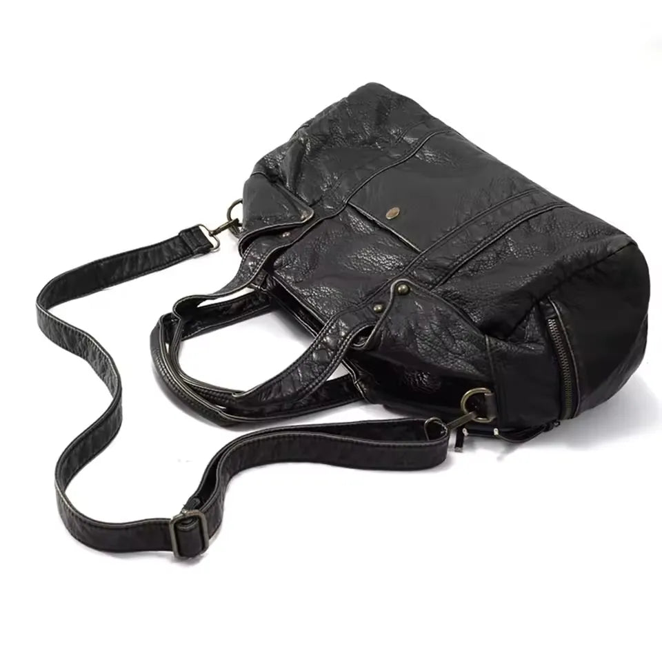 Givy - Sac Bowling Vintage Femme Noir Bronze à Effet Vieilli, Grand Format pour Ordinateur 15 Pouces et Essentiels, avec bandoulière