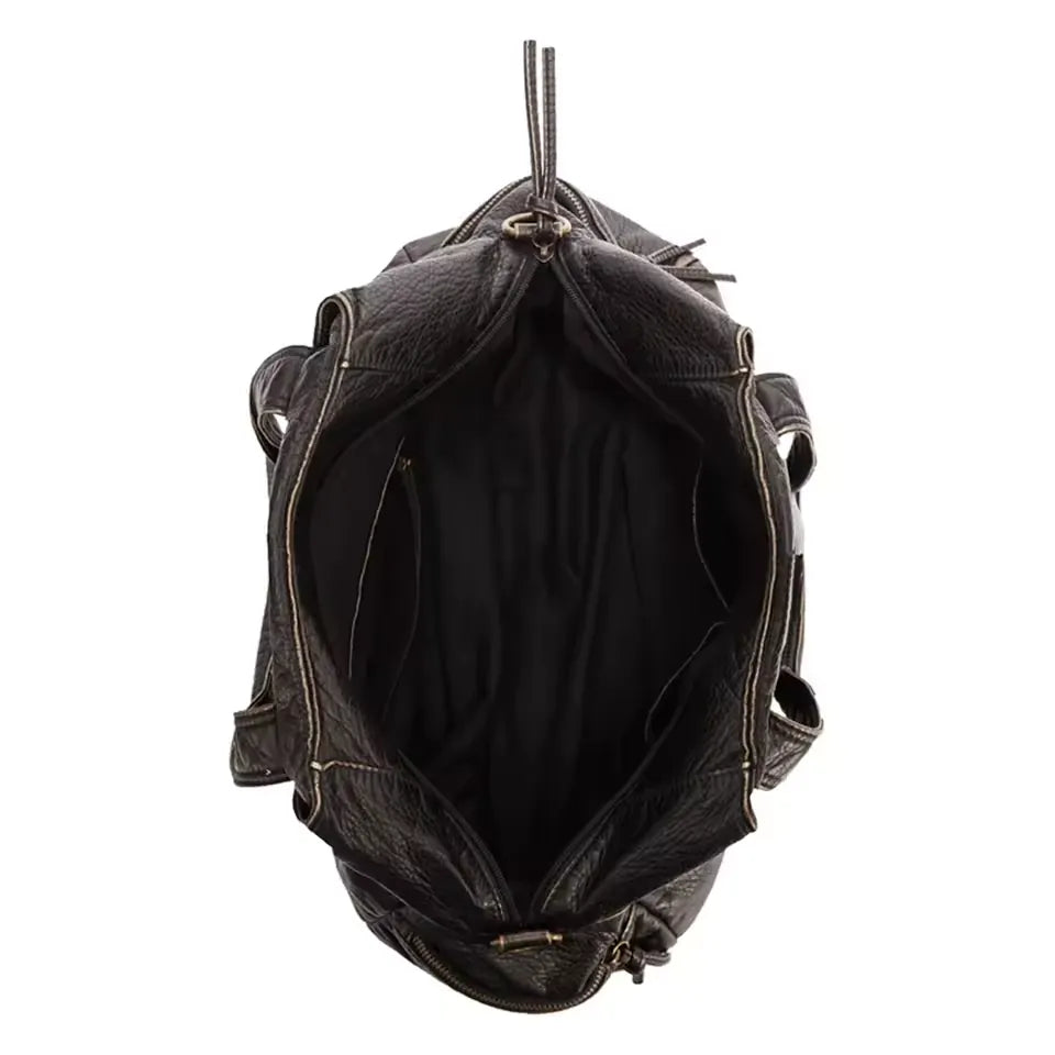 Givy - Sac Bowling Vintage Femme Noir Bronze à Effet Vieilli, Grand Format pour Ordinateur 15 Pouces et Essentiels, vue intérieure