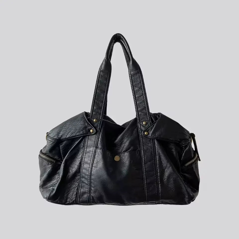 Givy - Sac Bowling Vintage Femme Noir à Effet Vieilli, Grand Format pour Ordinateur 15 Pouces et Essentiels