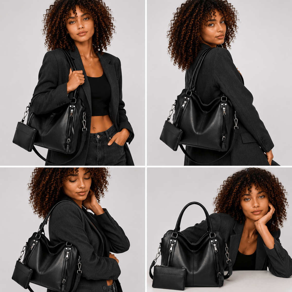 HELENA - Grand Sac à Main de Cours Multipoches avec Pochette