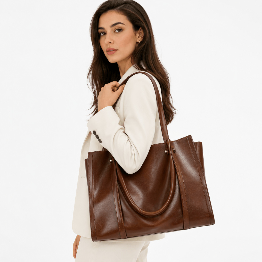 HELIANA sac de cours femme élégant style luxe couleur marron porté épaule