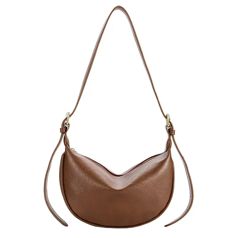 Imine - Sac Demi-Lune, sac femme élégant au design épuré avec forme arrondie et bandoulière ajustable, couleur marron 