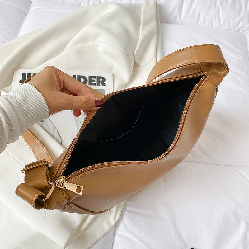 ISABELLA - Sac à Main Bandoulière Demi-Lune de Luxe en Cuir Lisse
