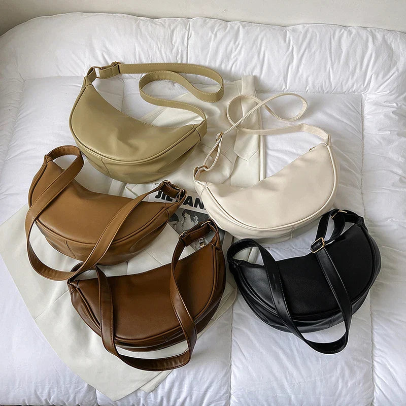 ISABELLA - Sac à Main Bandoulière Demi-Lune de Luxe en Cuir Lisse