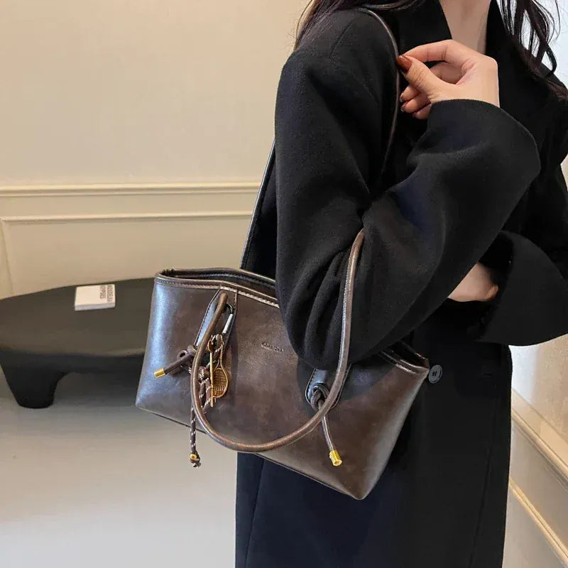 JISU sac à main de cours vintage femme style rétro café porté épaule