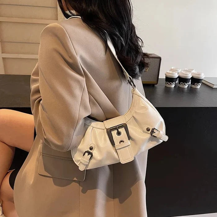 KARINA - Petit Sac à Main en Cuir Rétro blanc, format compact en cuir pour téléphone, porte-cartes, clés et rouge à lèvres, porté épaule