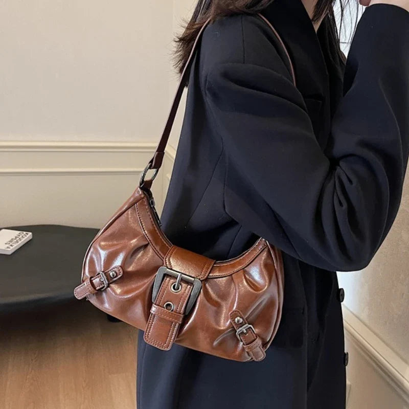 KARINA - Petit Sac à Main en Cuir Rétro marron, format compact en cuir pour téléphone, porte-cartes, clés et rouge à lèvres, porté épaule