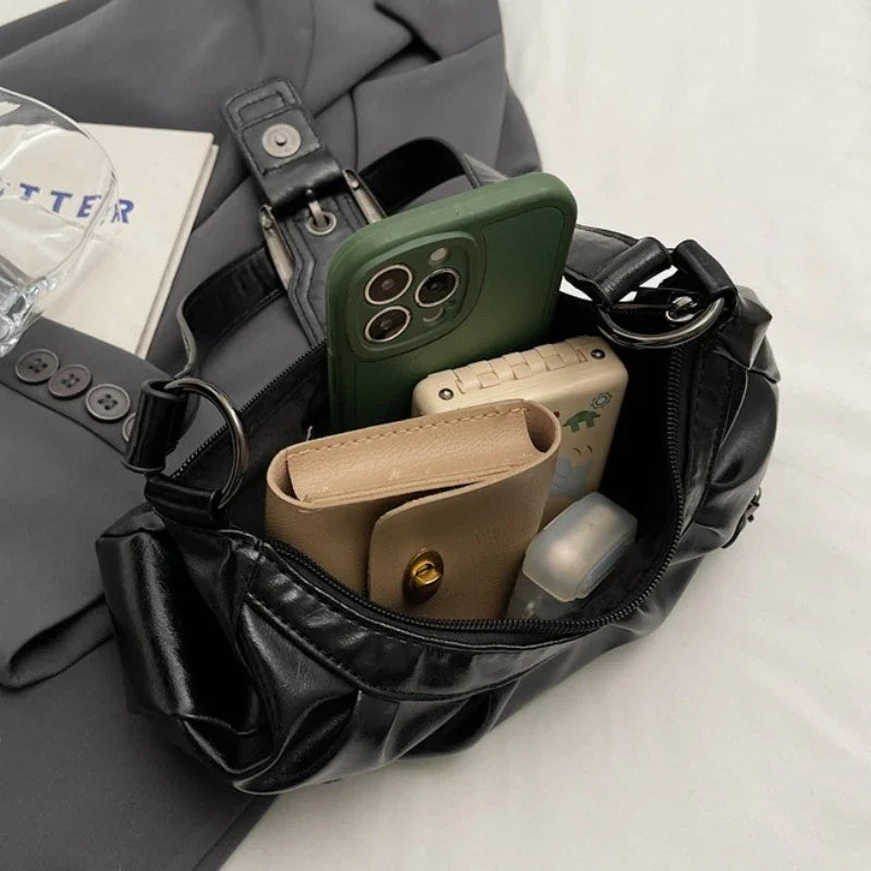 KARINA - Petit Sac à Main en Cuir Rétro noir, format compact en cuir pour téléphone, porte-cartes, clés et rouge à lèvres, rempli