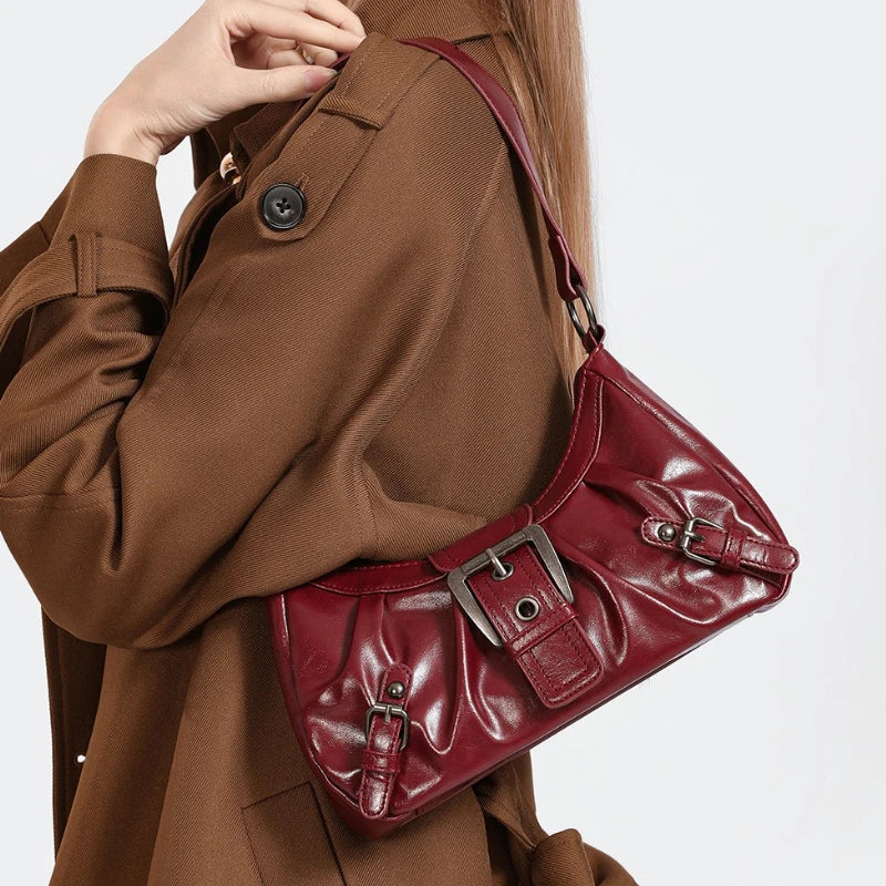 KARINA - Petit Sac à Main en Cuir Rétro rouge, format compact en cuir pour téléphone, porte-cartes, clés et rouge à lèvres, porté épaule