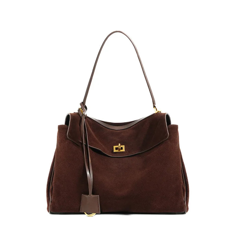 kelia grand sac à main chic en daim café