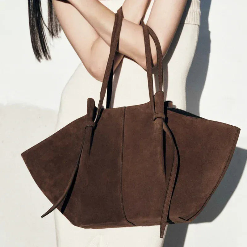 LALIE - Grand Sac Cabas Femme en Daim Couleur Café pour Ordinateur 15 Pouces et Documents A4