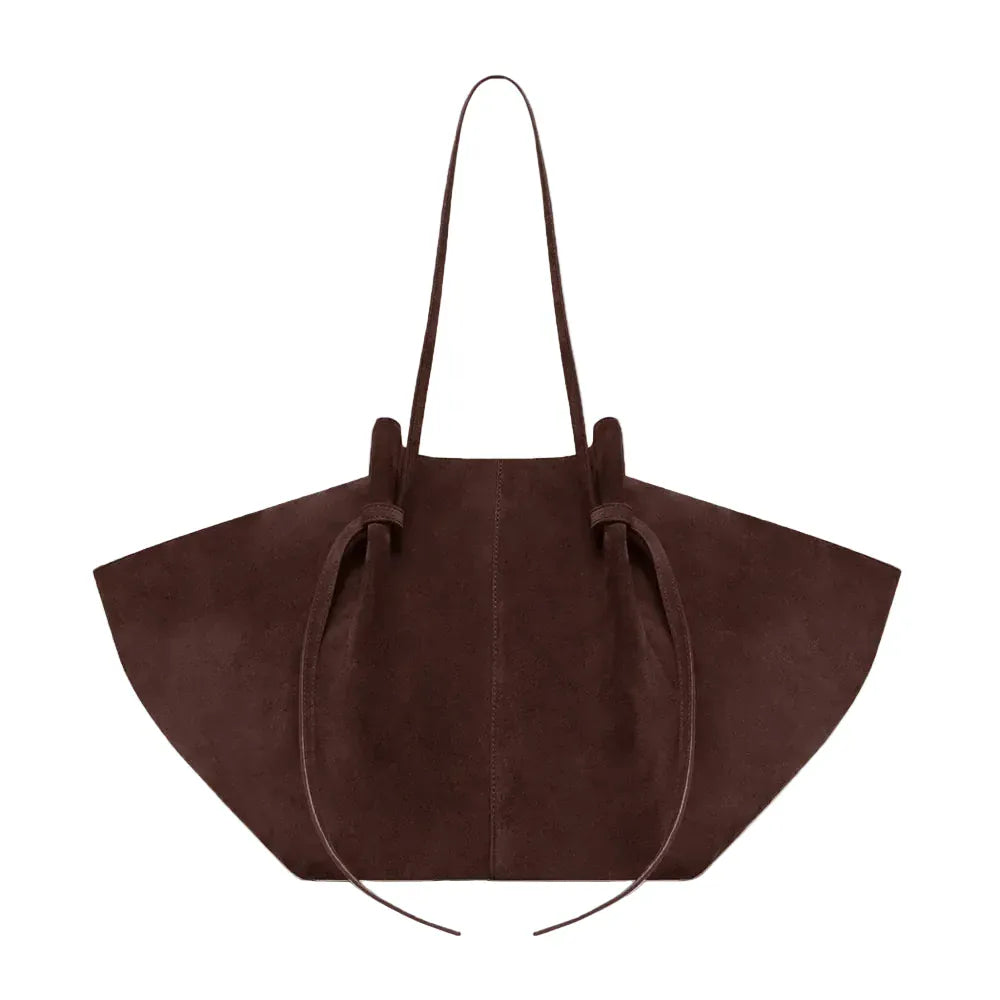 LALIE - Grand Sac Cabas Femme en Daim Couleur café pour Ordinateur 15 Pouces et Documents A4
