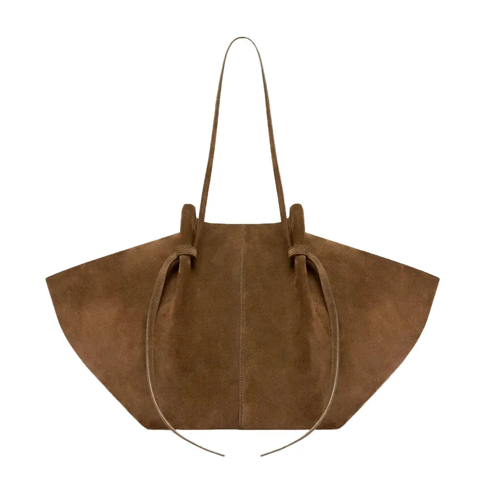 LALIE - Grand Sac Cabas Femme en Daim Couleur Marron pour Ordinateur 15 Pouces et Documents A4