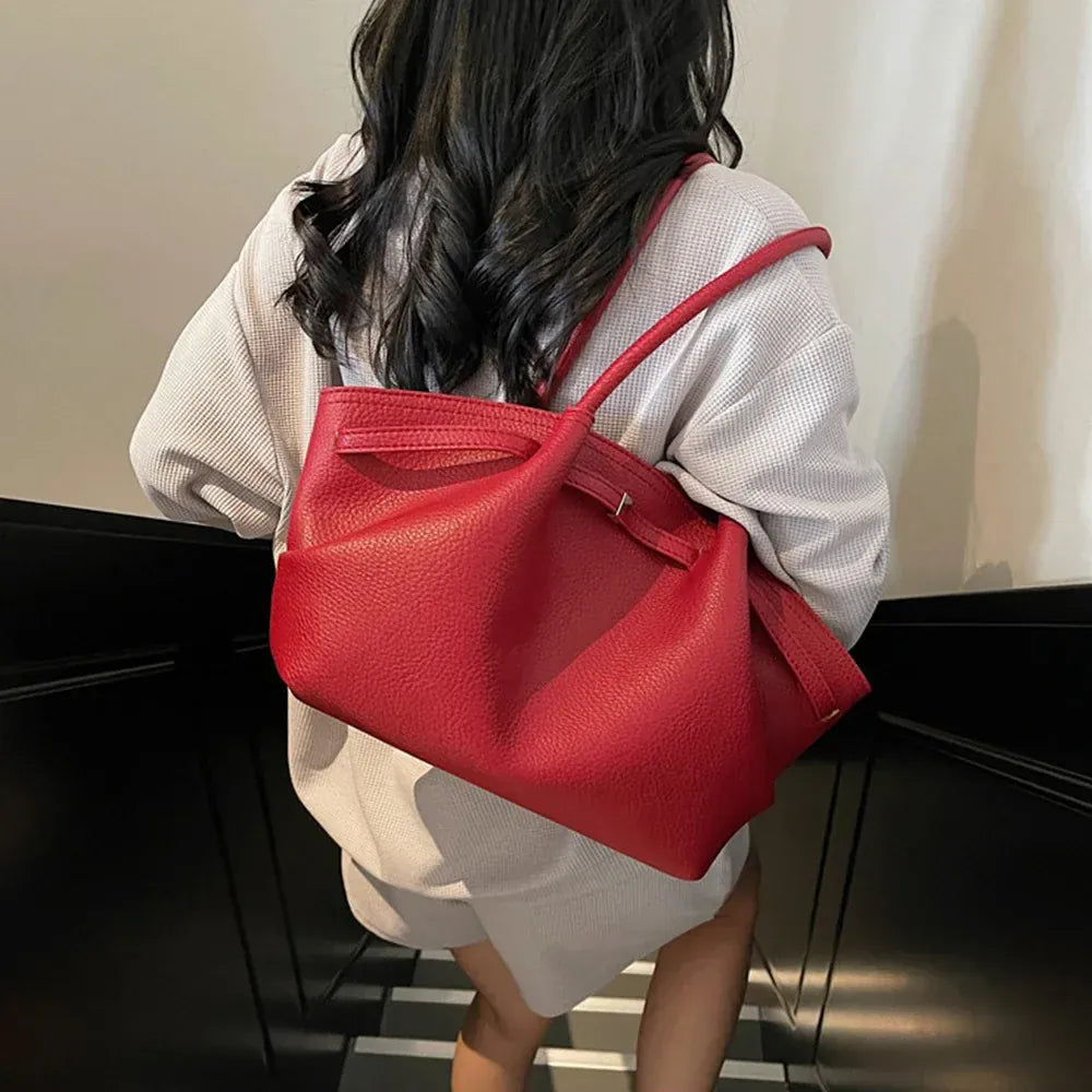 LANAE - Sac Cabas Cuir Grainé Tendance Femme ROUGE, grand format pour ordinateur 15 pouces et documents A4