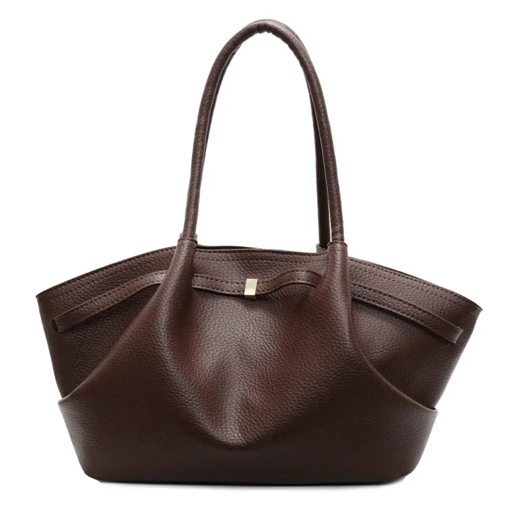LANAE - Sac Cabas Cuir Grainé Tendance Femme MARRON, grand format pour ordinateur 15 pouces et documents A4